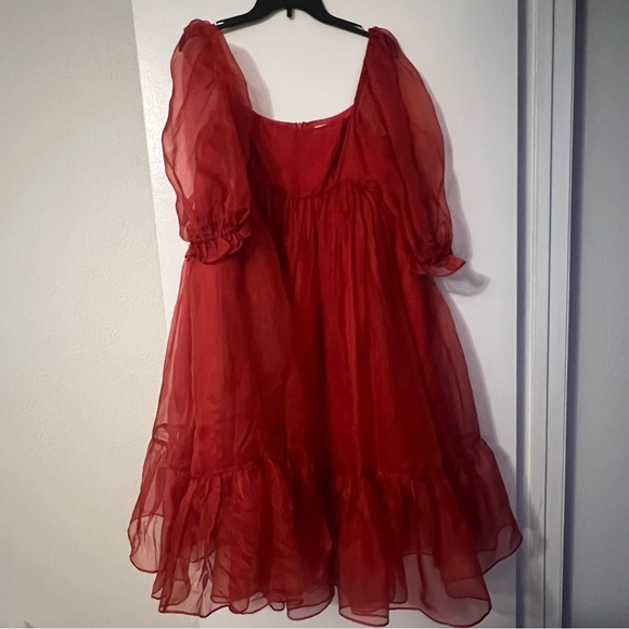 Selkie The Winter Red Silk Gauze French Puff Dress Medium - Picture 2 of 4